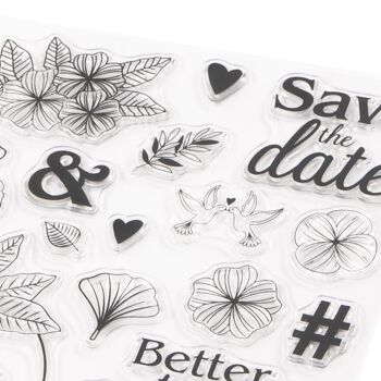 Tampons Crystal® silicone transparent - Feuilles Ginko, "Save the date", "Love" 2
