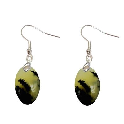 Yellow Dendritic Agate (Merlinite) Oval Earrings