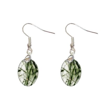Quartz Earrings with Oval Actinolite Inclusions