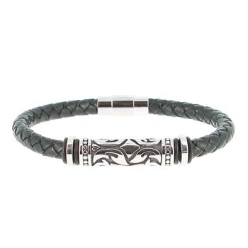 Bracelet en acier inoxydable & Cuir Tressé Longueur 18 cm - 7.08'' 1