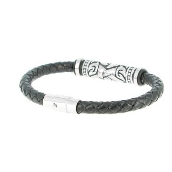 Bracelet en acier inoxydable & Cuir Tressé Longueur 18 cm - 7.08'' 2