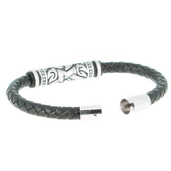 Bracelet en acier inoxydable & Cuir Tressé Longueur 18 cm - 7.08'' 3