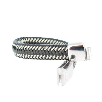 Bracelet en acier inoxydable & Cuir Noir et Blanc Longueur 18 cm - 7.08'' 3