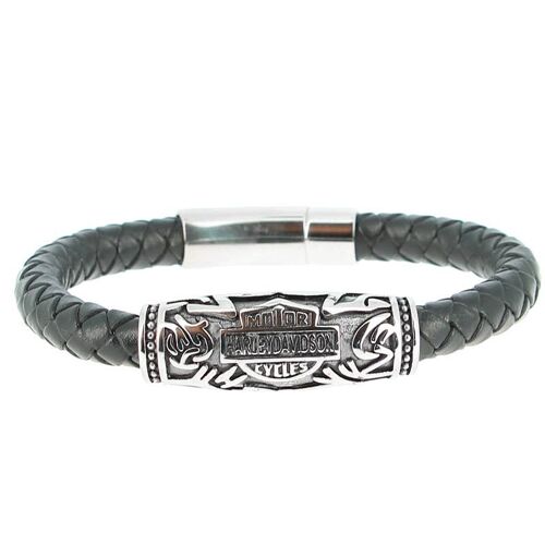 Bracelet en acier inoxydable & Cuir Harley-Davidson Longueur 19 cm - 7.48''