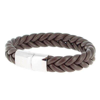 Bracelet en acier inoxydable & Cuir Marron Tressé Longueur 19 cm - 7.48''