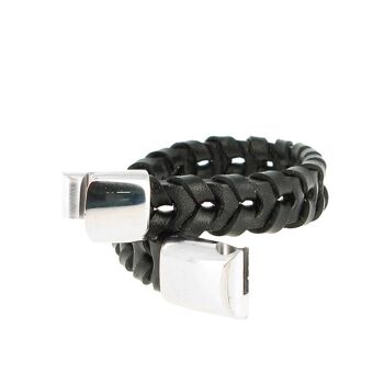 Bracelet en acier inoxydable & Cuir Noir Tressé Longueur 20 cm - 7.87'' 3
