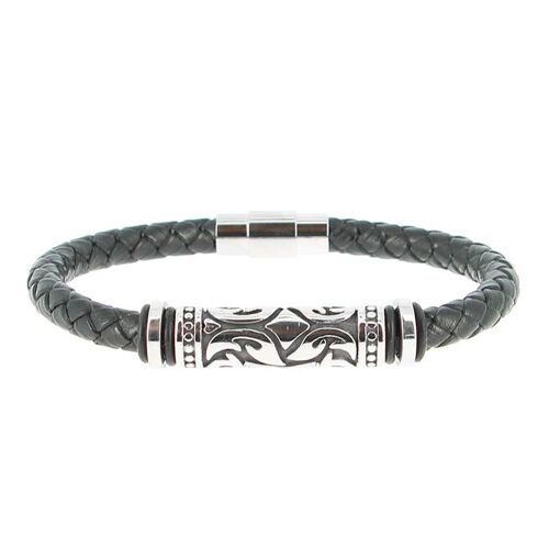 Bracelet en acier inoxydable & Cuir Tressé Longueur 22 cm - 8.66''