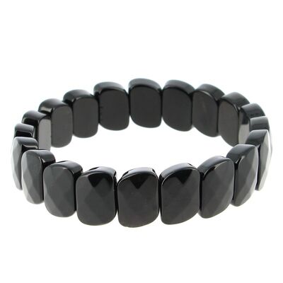 Bracelet Obsidienne Noire Plaquettes Facettées 10 x 15 mm