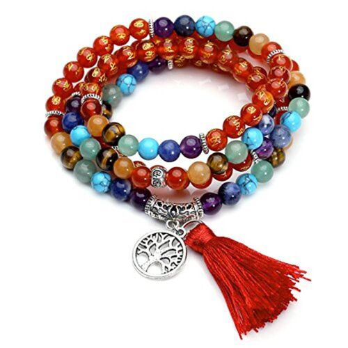 Collier Mala Cornaline 7 Chakras 108 perles 6 mm