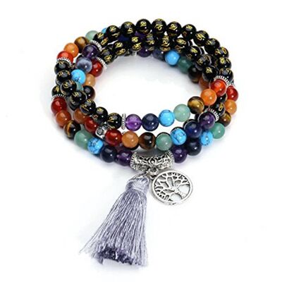 Mala Necklace Black Onyx 7 Chakras 108 beads 6 mm