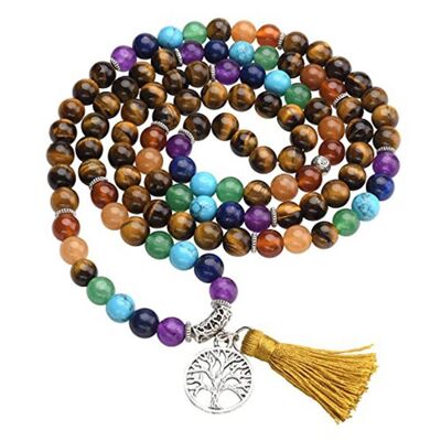 Collana Mala Occhio di Tigre 7 Chakra 108 perline 6 mm