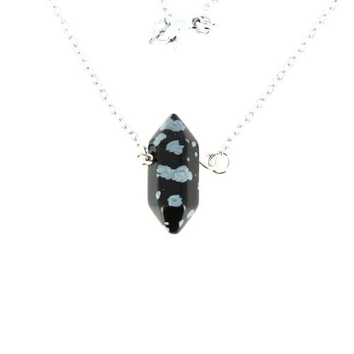 Collier Pointe Biterminée Obsidienne Flocon de Neige