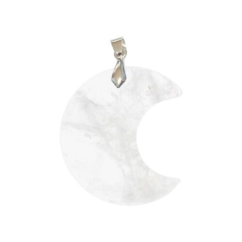 Pendentif Cristal de Roche Transparent Croissant de Lune