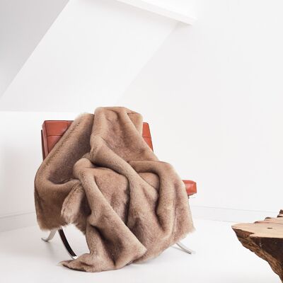 Adelaide faux fur throw, white natural silk lining