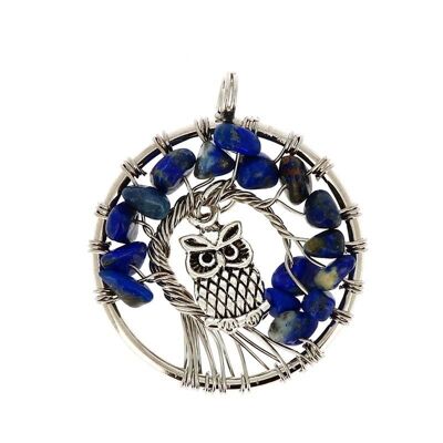 Owls Lapis Lazuli Circle Pendants