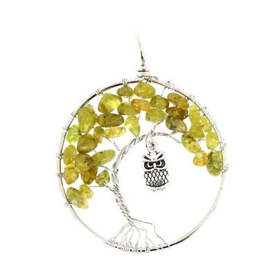 Pendentifs Cercle Prehnite Hiboux 5 cm