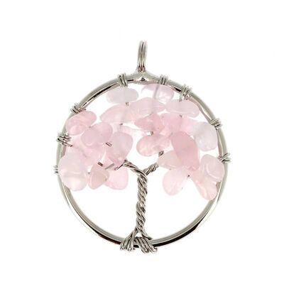 Ciondoli a cerchio in quarzo rosa con albero della vita1