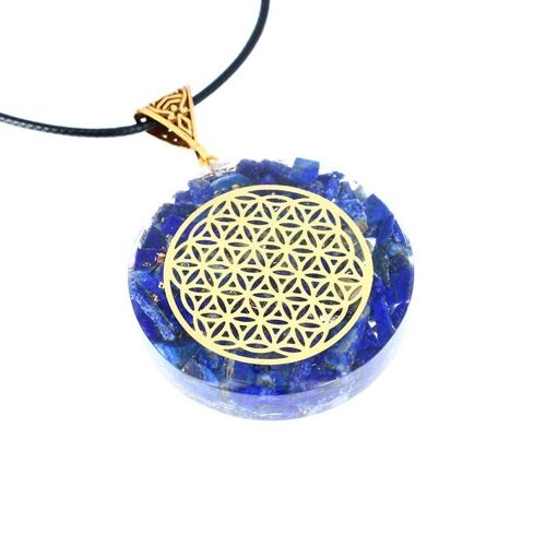 Pendentifs Lapis Lazuli Orgonite Fleur de Vie 4 cm