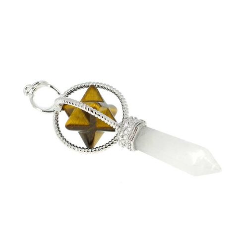 Pendentifs Merkaba Œil de Tigre & Pointe Cristal de Roche