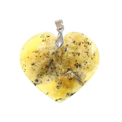 Yellow Dendritic Opal (Merlinite) Heart Pendants