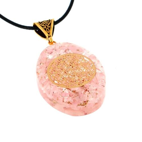 Pendentifs Quartz Rose Orgonite Fleur de Vie 3.8 cm