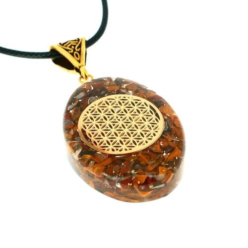 Pendentifs Œil de Tigre Orgonite Fleur de Vie 3.8 cm