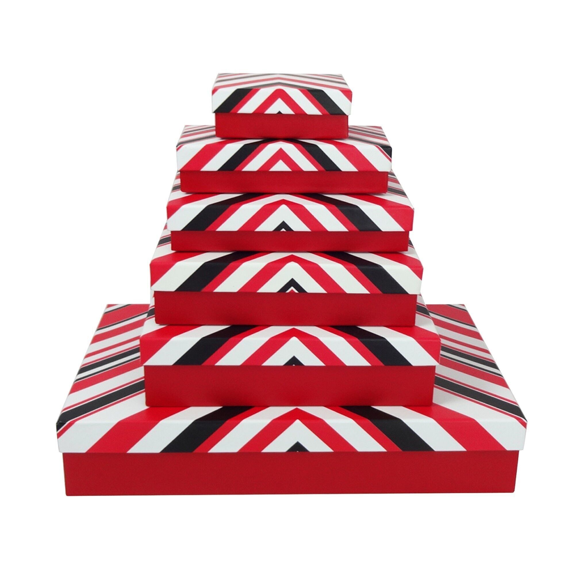Juego de 6 tapas rectangulares con rayas traingulares rojas/blancas/negras