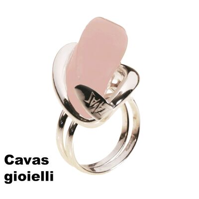 Anello  argento e pietra in quarzo rosa