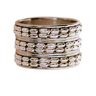Grande anello in argento largo mm 15 con catene centrali