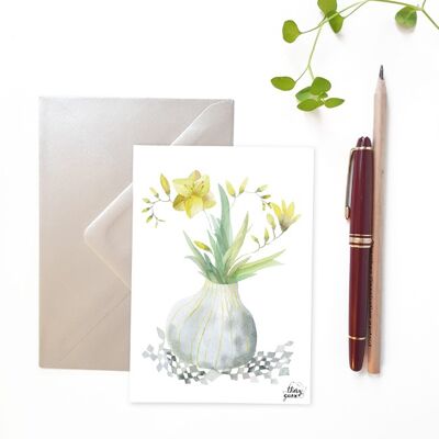 POSTKARTEN-BLUMEN-FREESIEN-NOCH LEBEN-AQUARELL