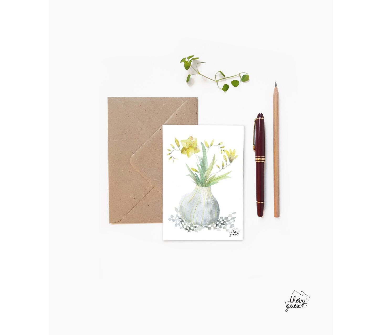 POSTKARTEN-BLUMEN-FREESIEN-NOCH LEBEN-AQUARELL