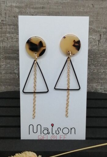 boucles d'oreilles - Resine 6 - triangle - or/taupe 1
