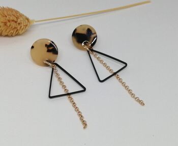 boucles d'oreilles - Resine 6 - triangle - or/taupe 2
