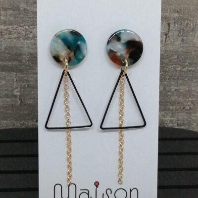 earrings - Resine 7 - triangle - gold/blue