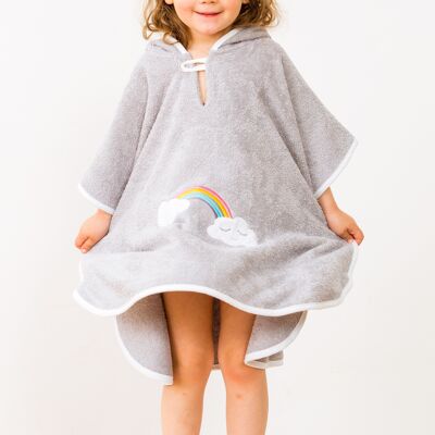 Bathing poncho baby with cloud rainbow, grey