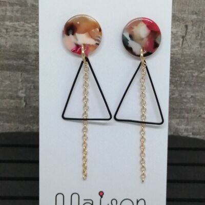 earrings - Resine 8 - triangle - gold/multicolor