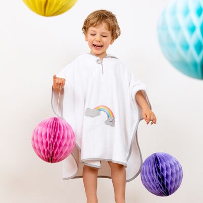 Bathing poncho baby with cloud and rainbow, white