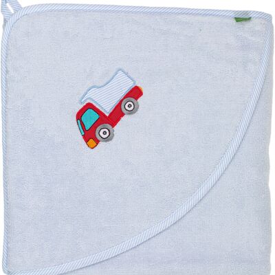 Serviette à capuche bébé avec voiture, coton, 100 x 100 cm