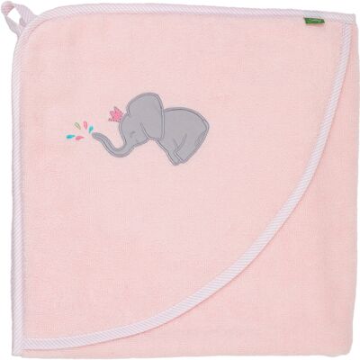 Hooded towel baby with elephant, duck, in 100 x 100 cm