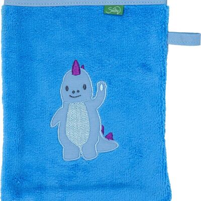 Children's washcloth/wash mitt with dinosaur, blue