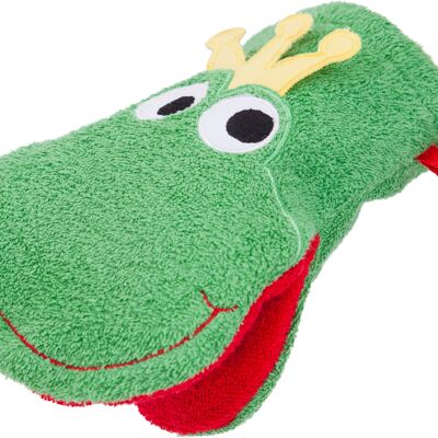 Frog wash mitt for children to play with