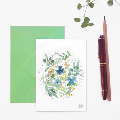 WATERCOLOR FOLIAGE OLIVE FLOWER POSTCARD
