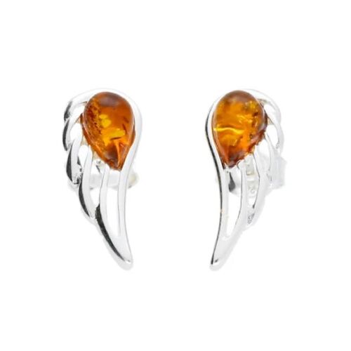 925 Silver Pretty Amber Angel Wing Studs