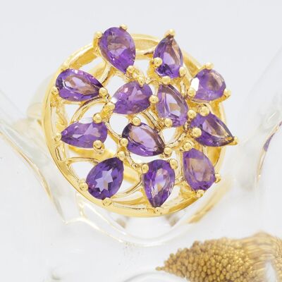 Anello con pietre di ametista viola-lavanda naturali autentiche in argento sterling e ORO 14K Vermeil, pietra portafortuna unica, viola