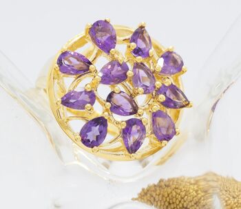 Bague avec de véritables pierres naturelles d'améthyste violette-lavande en argent sterling et vermeil en or 14 carats, bijoux fins, pierre de naissance unique, violet 1