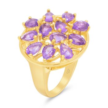 Bague avec de véritables pierres naturelles d'améthyste violette-lavande en argent sterling et vermeil en or 14 carats, bijoux fins, pierre de naissance unique, violet 2