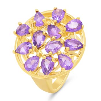Bague avec de véritables pierres naturelles d'améthyste violette-lavande en argent sterling et vermeil en or 14 carats, bijoux fins, pierre de naissance unique, violet 3