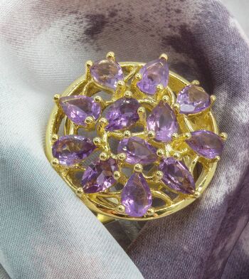 Bague avec de véritables pierres naturelles d'améthyste violette-lavande en argent sterling et vermeil en or 14 carats, bijoux fins, pierre de naissance unique, violet 5