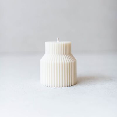 Two-Tier Ribbed Pillar Candle - Chalk