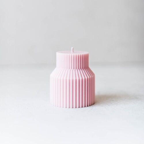 Two-Tier Ribbed Pillar Candle - Blush